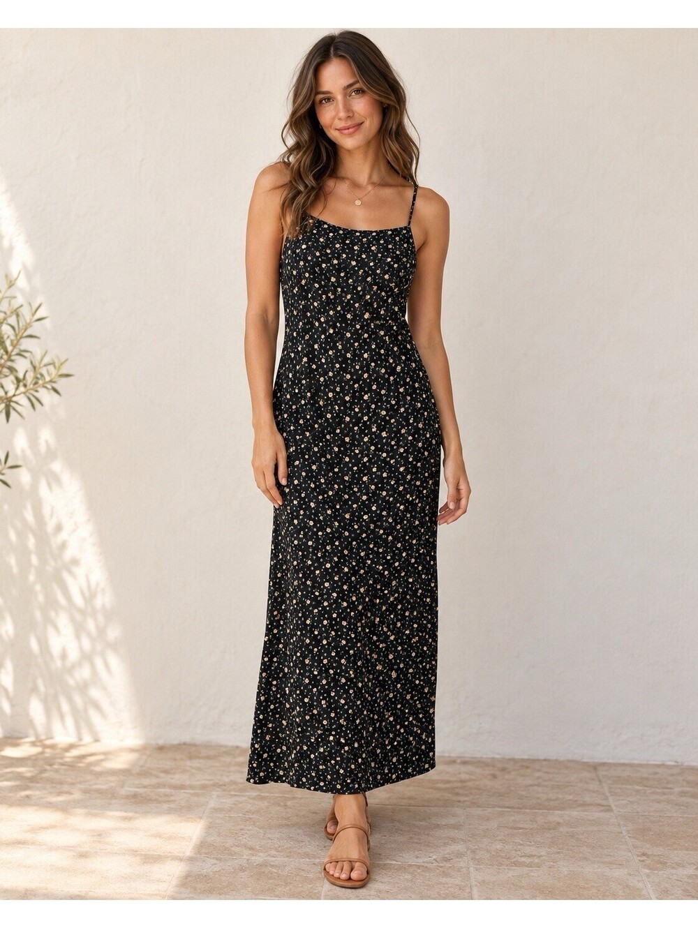 American Eagle Black Floral Maxi Slip Dress Womens 90s Y2K Style Cutout Back